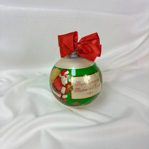 1981 Glass Gibson Merry CHRISTMAS Mother and Dad ORNAMENT Santa & Mrs. Claus - Picture 1 of 7
